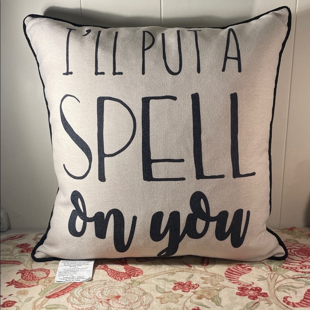 "I’ll Put A Spell on you!”  Hocus Pocus Cream Black Saying Striped Pillow